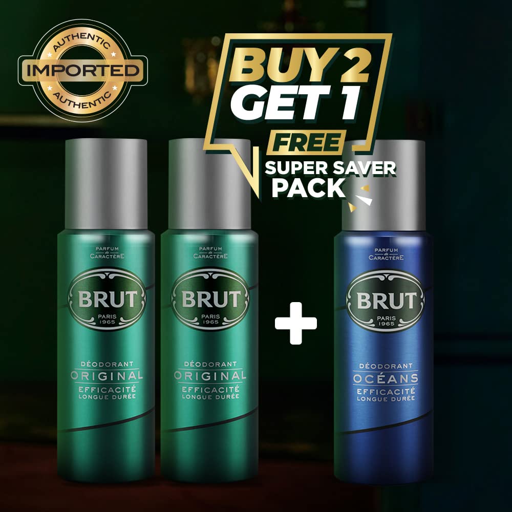 Brut Original and Ocean Deodorant Spray for Men, Long-Lasting Masculine Fragrance, Imported, 200 ml (Buy 2 Get 1)