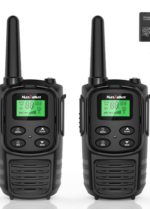 MaxTalker Walkie Talkies Long Range for Adult, MT10 Rechargeable Walkie Talkies FRS Two Way Radio, NOAA, 1200mAh Li-ion Battery USB-C Cable, LED Flashlight, VOX Walkie Talkie for Hiking Camping 2Pack