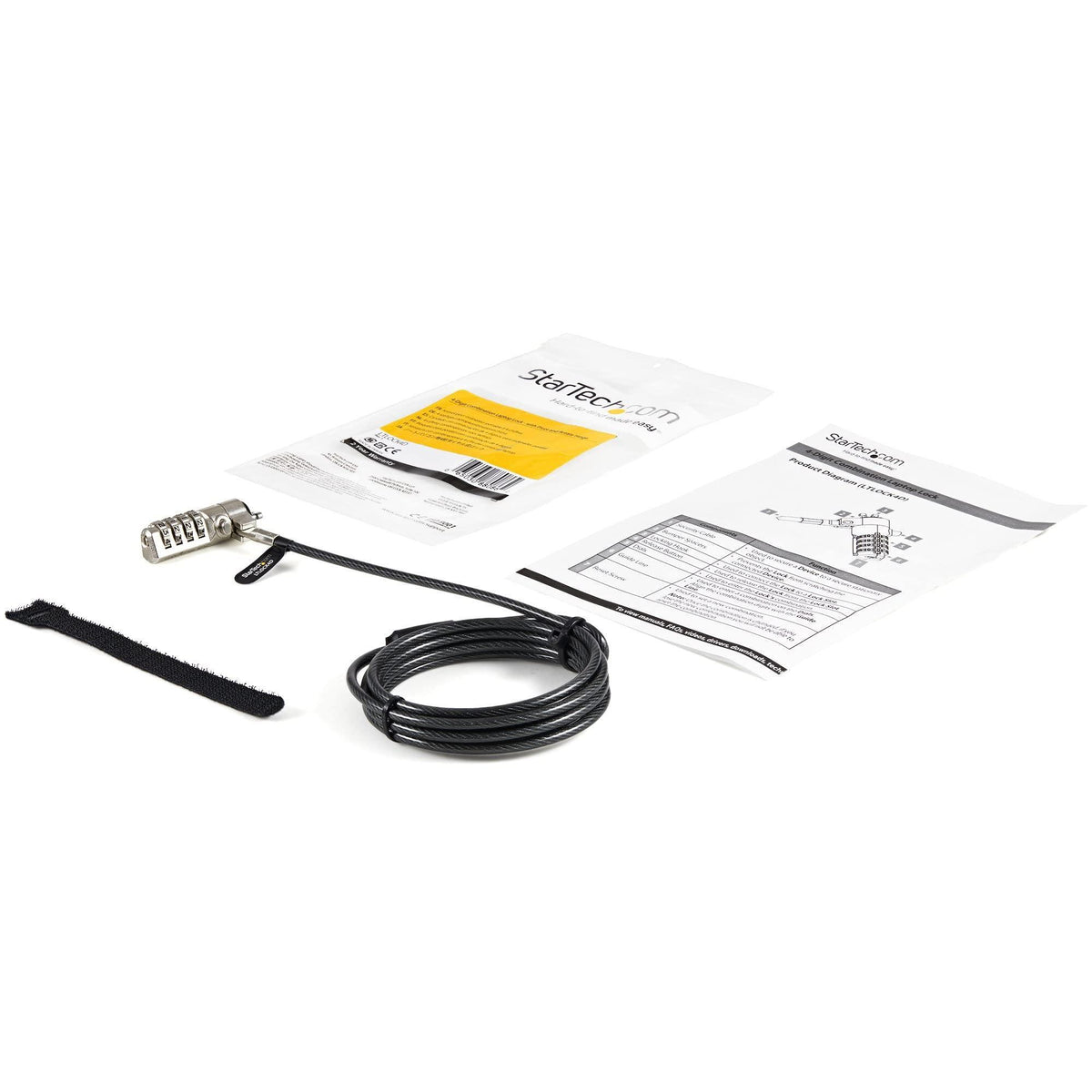 StarTech.com 6.6ft (2m) Laptop Cable Lock - 4 Digit Combination Laptop/Desktop Security Cable Lock for K-Slot Devices/Computers/Monitors - Portable Anti-Theft Vinyl Coated Steel Cable Lock, TAA