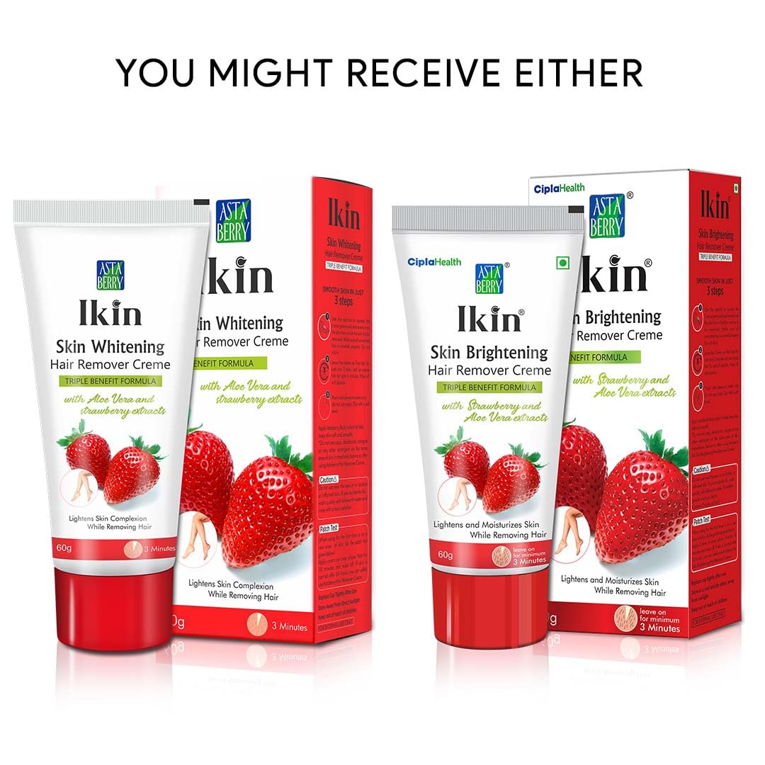 Ikin Skin Brightening Hair Remover Cream For All Skin - Bikini Hair Removal Cream For Women & Girls | (Pack of 2 (60gm X 2))