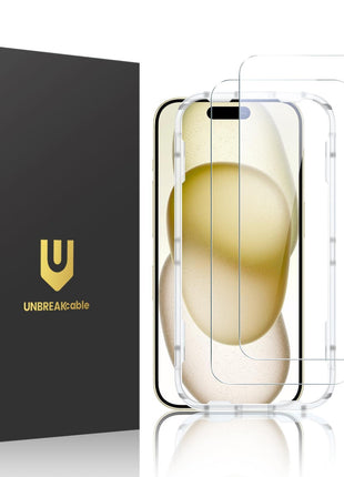 UNBREAKcable 2-Pack Screen Protector for iPhone 16, Military-Grade Shatterproof Tempered Glass [9H+ Hardness] [Easy Installation Frame] [99.99% HD Clear] for Apple iPhone 16