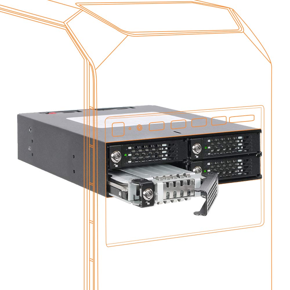 ICY DOCK 4 Bay 2.5in SAS/SATA HDD/SSD Mobile Rack Enclosure for 5.25" Bay (with Keylock) | ToughArmor MB994SK-1B