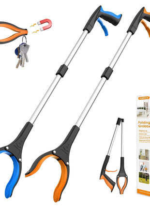 REWKCY 32 inch Grabber Reacher Tool, 2 Pack Foldable Reacher Grabber Pickup Tool with 360? Rotating Jaw & Magnet, Trash Picker Upper Grabber, Lightweight Grabbers for Seniors Heavy Duty