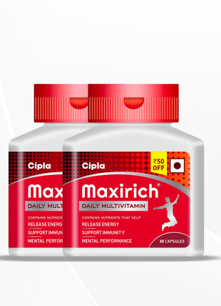 Cipla Maxirich Daily Multivitamin For Building Immunity & Energy (Bottle Pack - 60 Capsules)