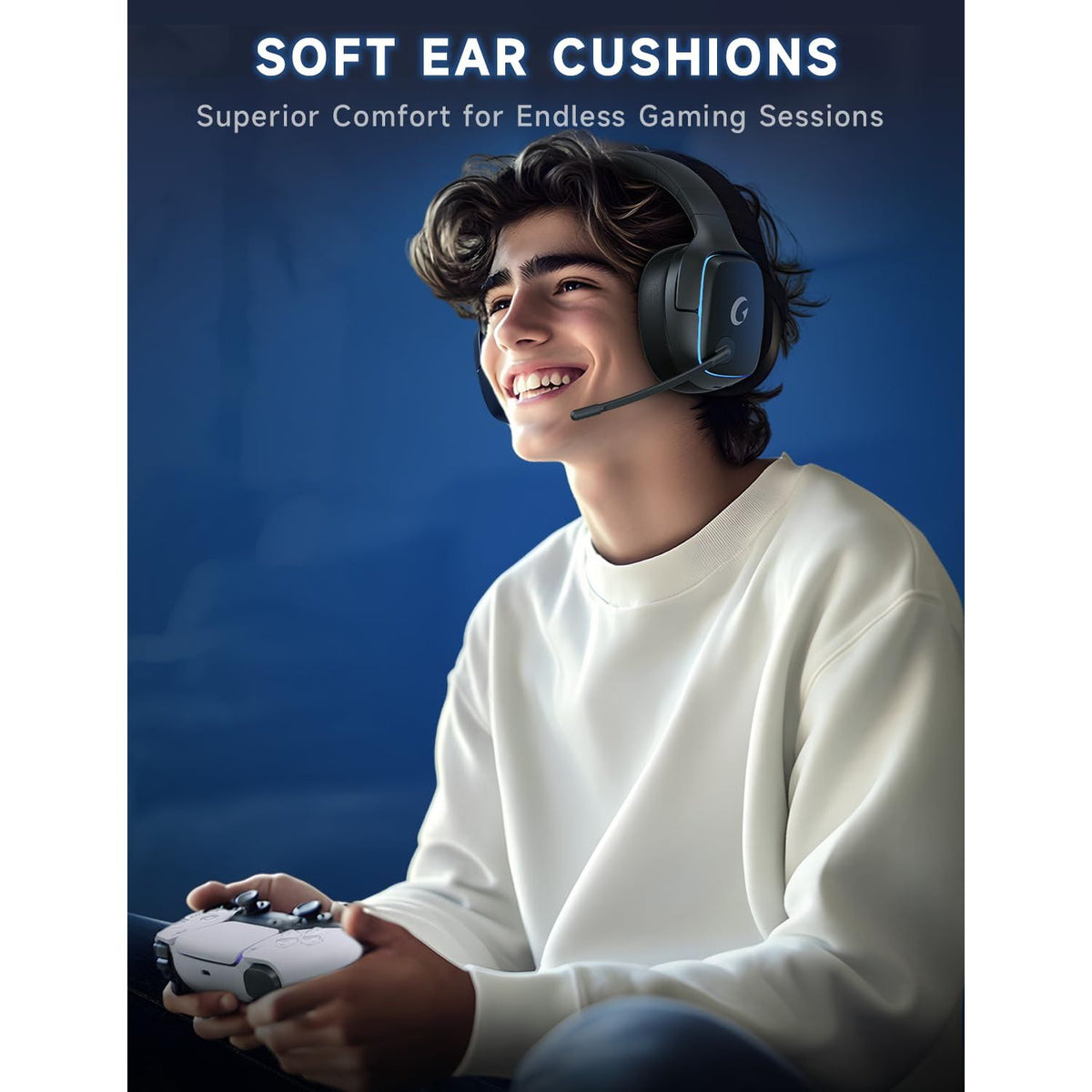 Gvyugke 2.4GHz Wireless Gaming Headsets for PS5, PS4, PC, Switch - Bluetooth 5.3 Gaming Headphones with Noise Canceling Mic, 7.1 Surround Sound, 70H Battery, Blue Lighting - Black