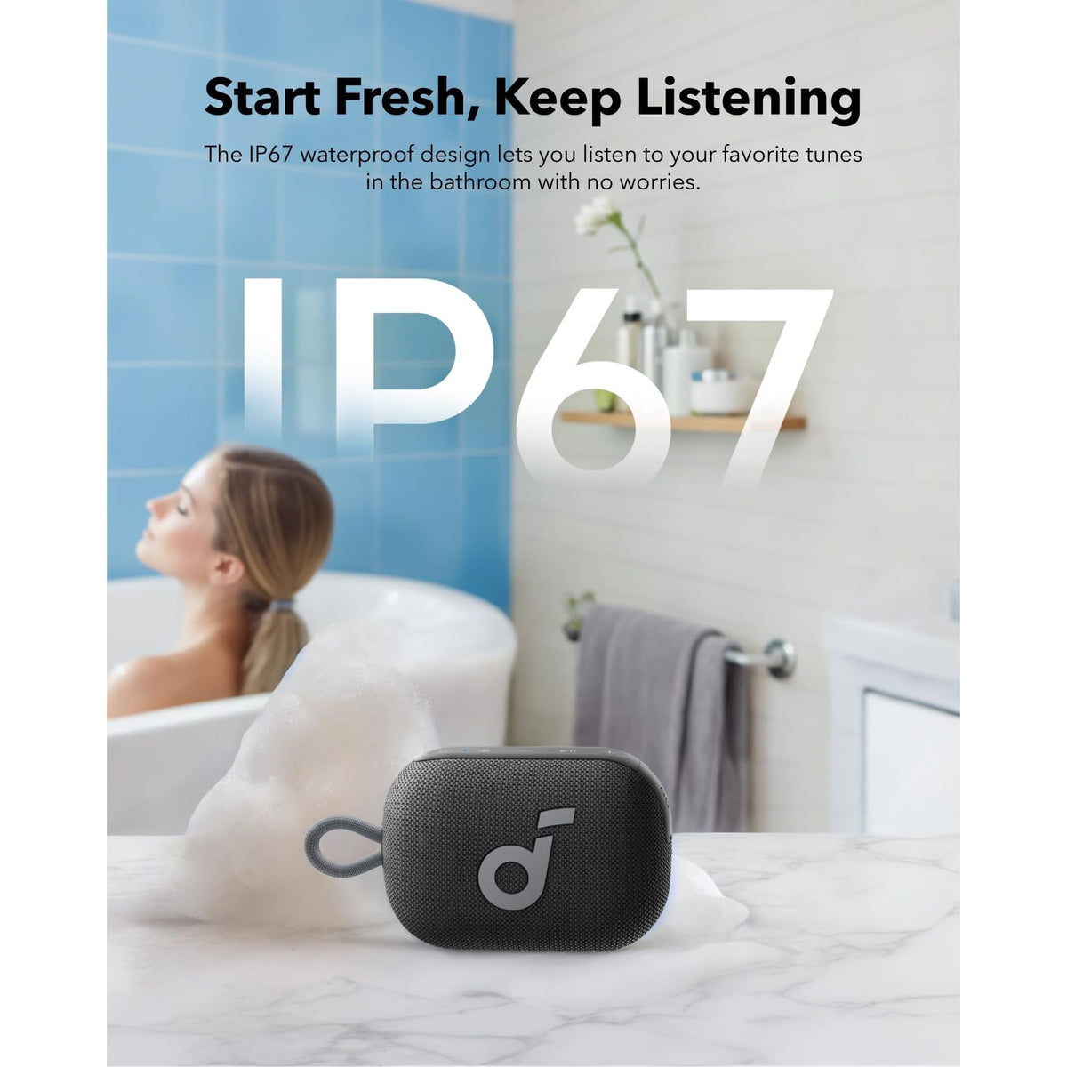 Soundcore Select 4 Go Bluetooth Shower Speaker by Anker, IP67 Waterproof/Dustproof, Ultra-Portable Speaker, Wireless, 20H Playtime, Floatable, Powerful Sound, Electronics for Outdoors/Home/Travel