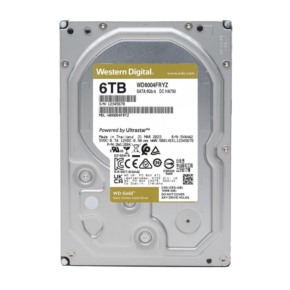 Western Digital 6TB WD Gold Enterprise Class Internal Hard Drive - 7200 RPM Class, SATA 6 Gb/s, 256 MB Cache, 3.5" - WD6004FRYZ