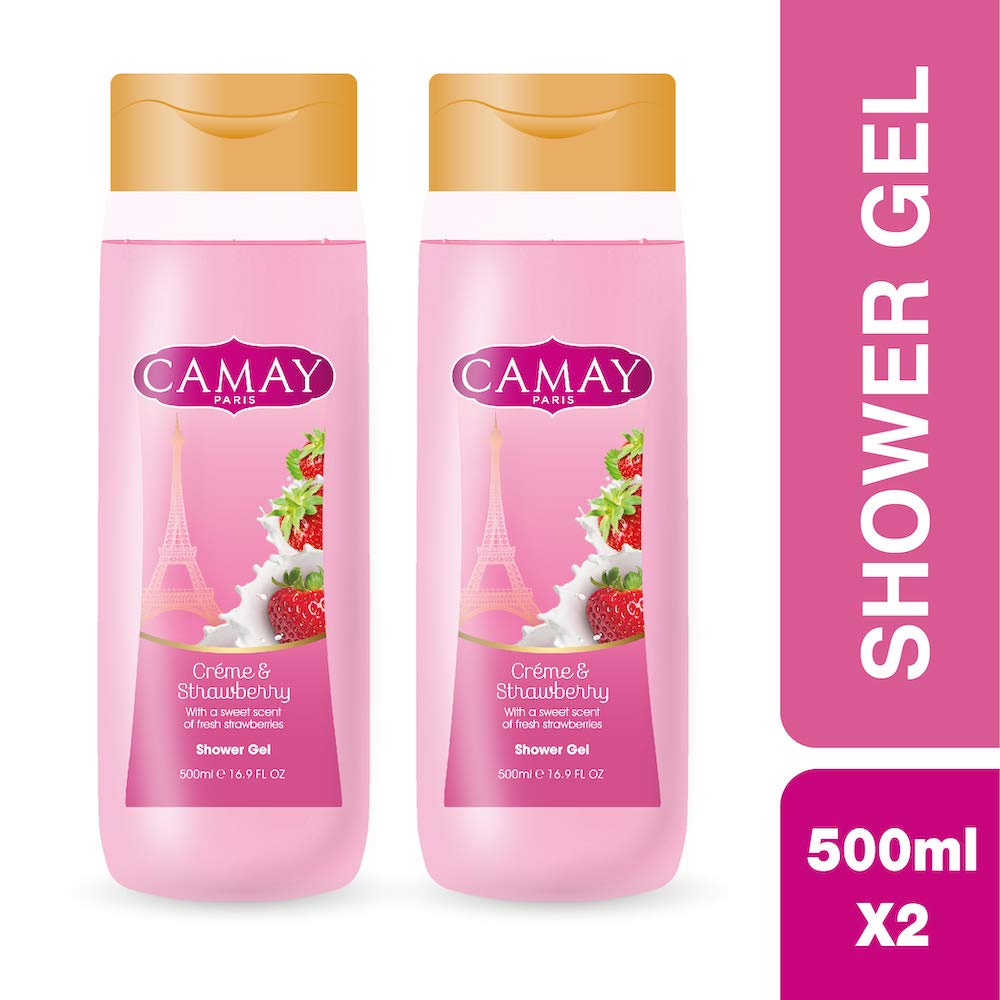 Camay CrËme & Strawberry Shower Gel, 500 ml (Pack of 2)