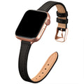 STIROLL Slim Leather Bands Compatible with Apple Watch Band 38mm 40mm 41mm 42mm(Series 11 10), Top Grain Leather Watch Thin Wristband for iWatch SE 9 8 7 6 5 4 3 2 1 (Black Rose Gold)