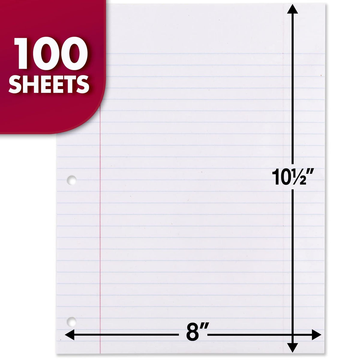 Mead Loose Leaf Paper, Wide Ruled Filler Notebook Paper, Reinforced, 8" x 10-1/2", 100 Sheets, Fits 3-Ring Binder (15006)