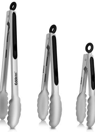 Tongs For Cooking Up to 600 °F Metal Kitchen Tongs 3PCS 7,9,12 Inch | Heat Resistant 600 Degrees Stainless Steel,Heavy Duty Metal Locking Tong for Food,Salad and BBQ Dishwasher Safe