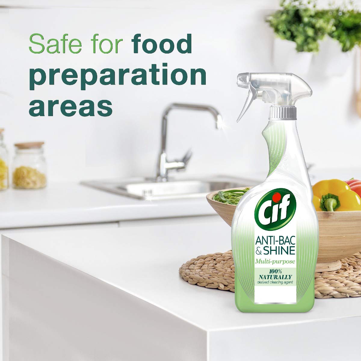 CIF Power & Shine Antibacterial MultiPurpose Cleaner Spray for Kitchen & Bathroom Surfaces, Kills 99.99% Germs, Suitable for Chimney, Gas Stove, Tiles & Sink, 700ml