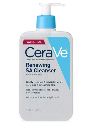 CeraVe Renewing Salicylic Acid Cleanser, BHA Exfoliating Face Wash, 16oz | Skin Care with Hyaluronic Acid & Niacinamide, Facial Cleanser, Face Cleanser, Ceramides, Fragrance Free, Non-Comedogenic