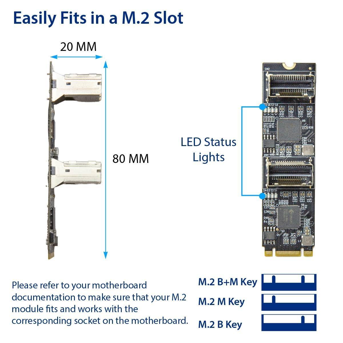 8 Port Non-RAID SATA III 6Gbp/s to M.2 B+M Key Adapter PCI-e 3.0 x2 bandwith