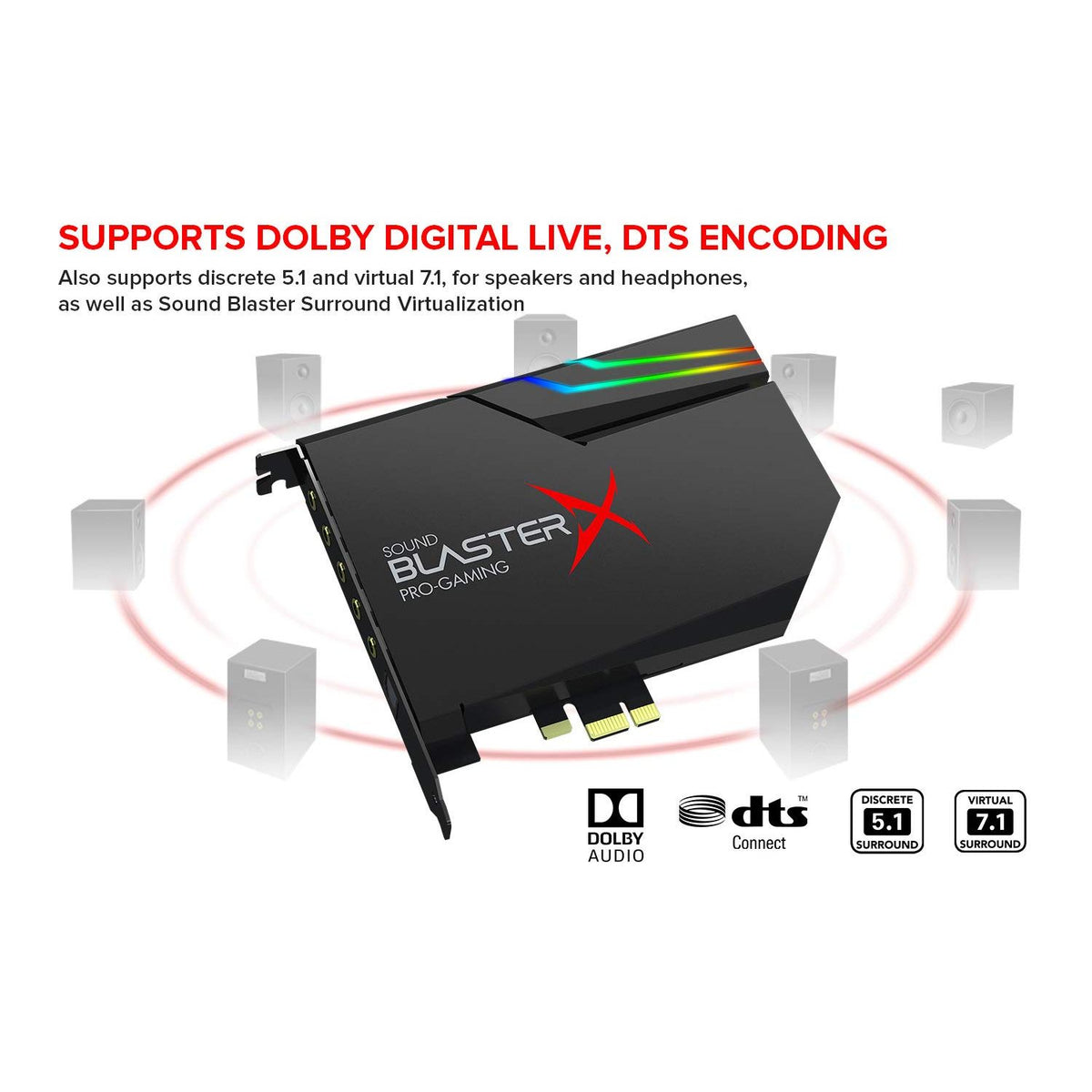 Creative Sound BlasterX AE-5 Plus SABRE32-class Hi-res 32-bit/384 kHz PCIe Gaming Sound Card and DAC with Dolby Digital and DTS, Xamp Discrete Headphone Bi-amp, Up to 122dB SNR, RGB Lighting System
