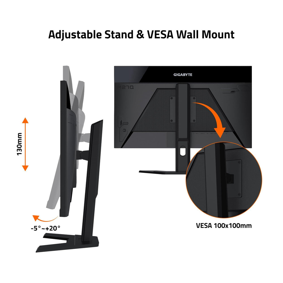 GIGABYTE M27Q 27" 165Hz 1440P -KVM Gaming Monitor, 2560 x 1440 SS IPS Display, 0.5ms (MPRT) Response Time, 92% DCI-P3, HDR Ready, FreeSync Premium, 1x Display Port 1.2, 2x HDMI 2.0, 2x USB 3.0