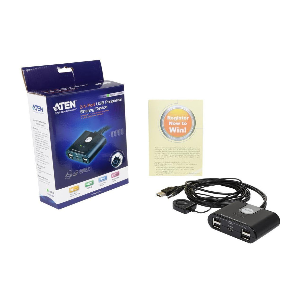Aten 2-Port USB Peripheral Sharing Device - USB - External - 7 USB Port(s) - 7 USB 2.0 Port(s) - US224
