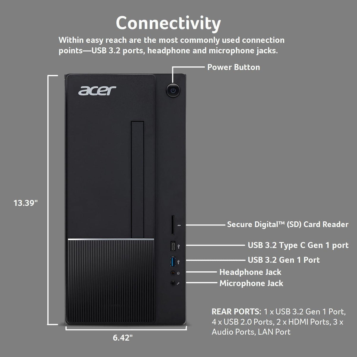 Acer Aspire TC-1775-UR11 Desktop | Intel Core i5-14400 10-Core Processor | 8GB 4800MHz DDR5 | 512GB M.2 2280 PCIe Gen 4 SSD | SD Card Reader | Intel Wi-Fi 6E AX211 | Windows 11 Home