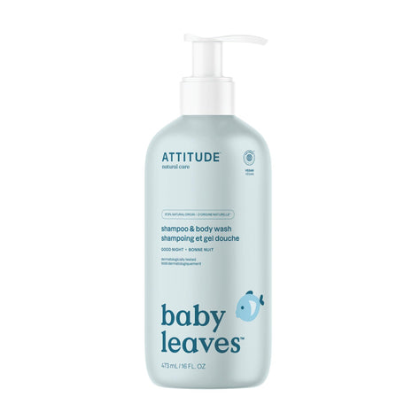 ATTITUDE 2-in-1 Shampoo and Body Wash for Baby, EWG Verified, Dermatologically Tested, Vegan, Good Night, 16 Fl Oz