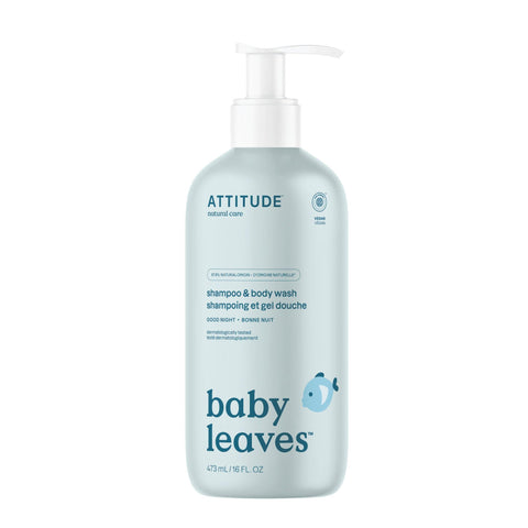 ATTITUDE 2-in-1 Shampoo and Body Wash for Baby, EWG Verified, Dermatologically Tested, Vegan, Good Night, 16 Fl Oz