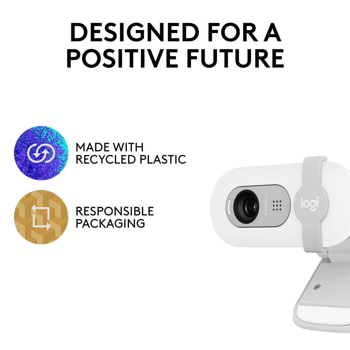 Logitech Brio 100 Full HD 1080p Webcam for Meetings, Streaming, Desktop, Laptop, PC - Built-in Mic, Shutter, USB-A, Teams, Zoom - Off-White