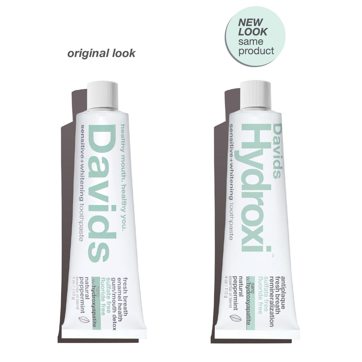 Davids Hydroxi Fluoride Free Nano Hydroxyapatite Toothpaste for Remineralizing Enamel & Sensitive Relief, Whitening, Antiplaque, SLS Free, Natural Peppermint, 4 oz, Made in USA