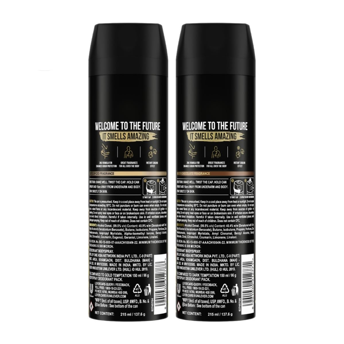 Axe Dark Temptation Long Lasting Deodorant Bodyspray For Men 215 ml & Axe Gold Temptation Long Lasting Deodorant Bodyspray For Men 215 ml