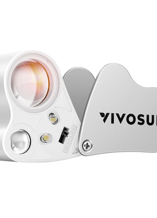 VIVOSUN 30X 60X Illuminated Jewelers Loupe Foldable Magnifier with LED Light for Jewelry Gems Watches Coins Stamps Antiques White