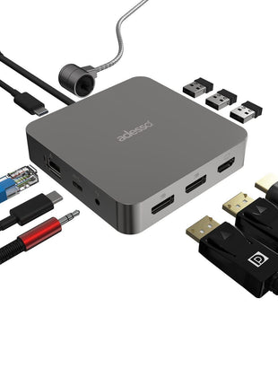 Adesso 11 in 1 USB C Multiport Docking Station Dual Display HDMI USB 3.2 PD 100W RJ45 3.5mm Jack Peripheral Lock Compatible with Windows Mac Made in Taiwan TAA Compliant AUH-4051-TAA