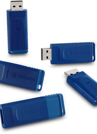 Verbatim 99810 16GB USB 2.0 Flash Drive - Cap-Less & Universally Compatible - 5 Pack - Blue | Cap-Less, Universally Compatible