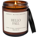 Sweet Water Decor Hello Fall Soy Candles - Fall Candle with Hot Cider, Cinnamon, Cloves, and Nutmeg Scent for Home - Soy Candle with 40 Hours Burn Time - 9Oz Black Lid Amber Jar Candles Fall Scents