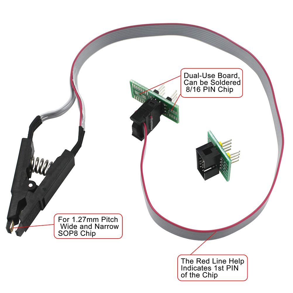 KeeYees SOP8 SOIC8 Test Clip and CH341A USB Programmer Flash for Most of 24 25 Series BIOS Chip with PDF Tutorial
