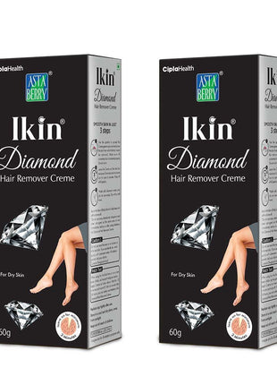 Ikin Diamond Hair Remover Cream For dry Skin - Bikini Hair Removal Cream For Women & Girls |Suitable for Legs, Underarms & Bikini Line (Pack of 2 (60g X 2))