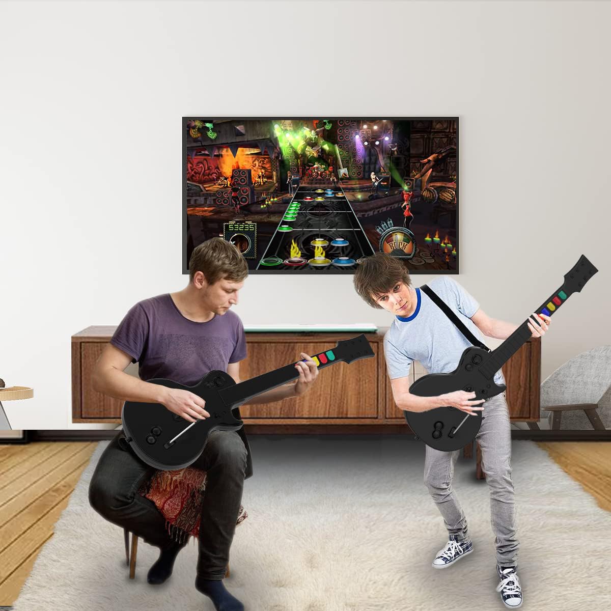 NBCP PC Guitar Hero Controller, Wireless PS3 Guitar Hero with Dongle for PC/PlayStation 3, Compatible with Guitar Hero, Rock Band, Clone Hero & Fortnite Festival - Black