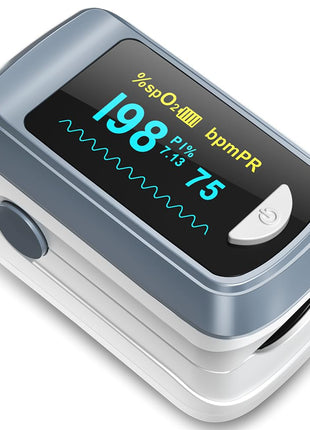 Fingertip Pulse Oximeter Blood Oxygen Saturation Monitor Pulse Ox, Heart Rate and Fast Spo2 Reading Oxygen Meter with OLED Screen Included Lanyard and 2 x AAA Batteries