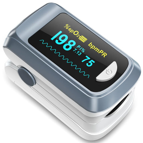 Fingertip Pulse Oximeter Blood Oxygen Saturation Monitor Pulse Ox, Heart Rate and Fast Spo2 Reading Oxygen Meter with OLED Screen Included Lanyard and 2 x AAA Batteries