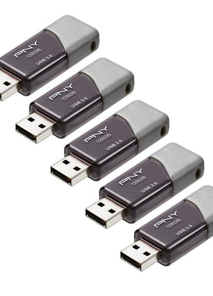 PNY 128GB Turbo Attaché 3 USB 3.0 Flash Drive 5-Pack – Grey, P-FD128X5TBOP-MP, 100MB/s, Light-Weight Durable - Data Storage and Transfer