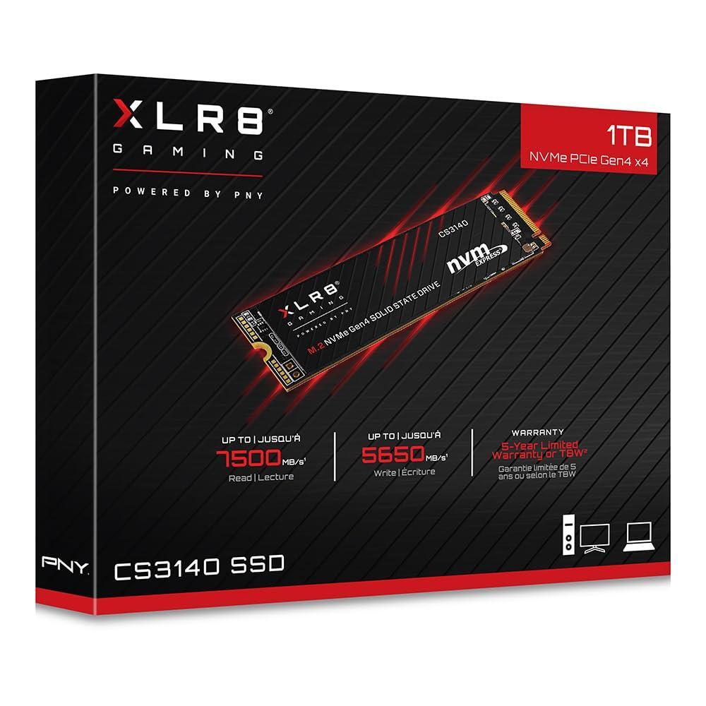 PNY XLR8 Gaming CS3140 1TB PCIe Gen4 SSD - Up to 7500/5650 MB/s, M.2 2280, 3D NAND - PS5/PC/Laptop Upgrade for Gamers, Creators, and Heavy-Duty Setups - Internal Solid-State Drive - M280CS3140-1TB-RB