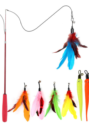 Cat Toys for Indoor Cats, Interactive Cat Toy 2PCS Retractable Wand Toy and 9PCS Cat Feather Toys Refills, Funny Kitten Toys Cat Fishing Pole Toy for Bored Indoor Cats Chase and Exercise