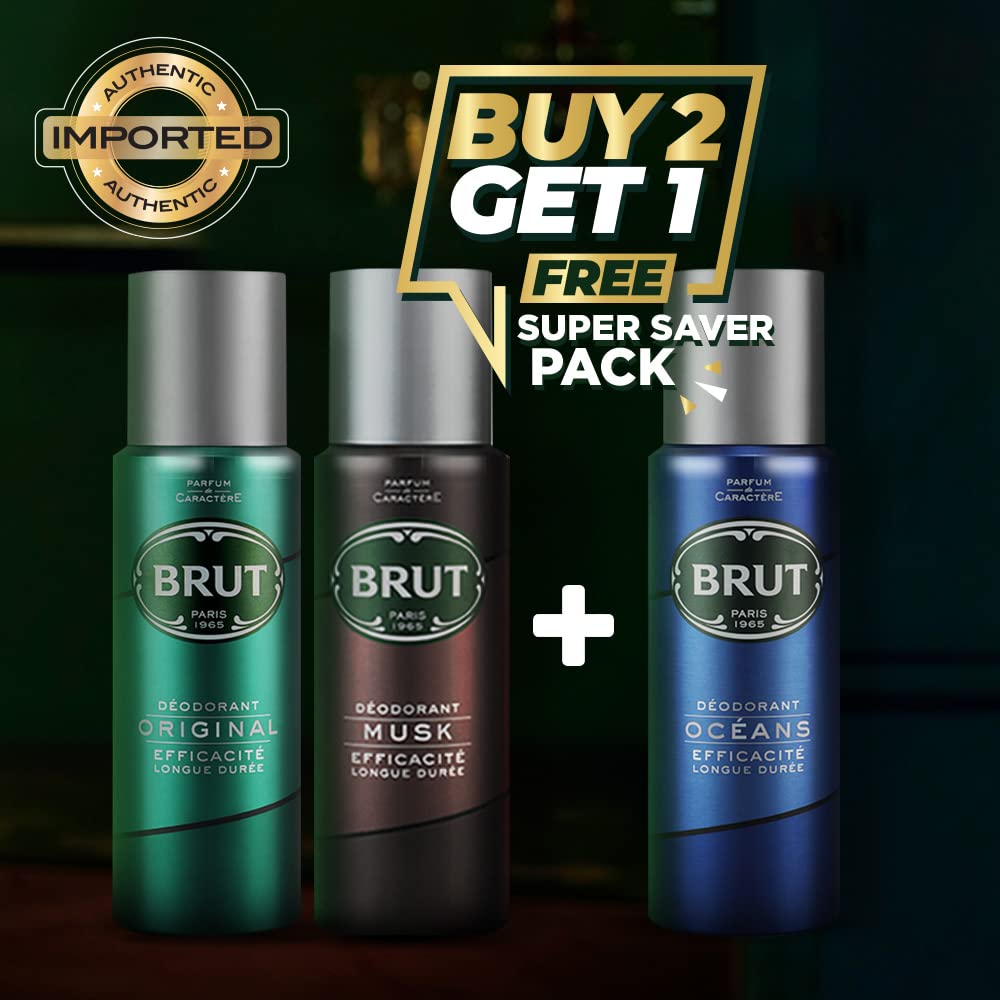 Brut Original, Musk and Ocean Deodorant Spray for Men, Long-Lasting Masculine Fragrance, Imported, 200 ml (Buy 2 Get 1)