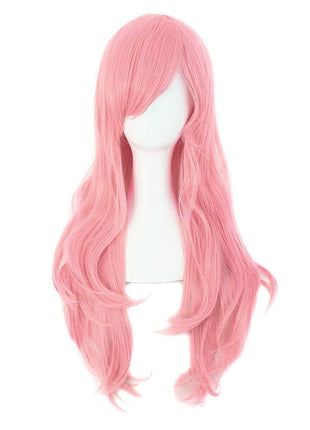 MapofBeauty 28 Inch Long Curly Hair Costume Cosplay Wig, Pink | 70 cm Wig, Women, Side Bangs, Fashion