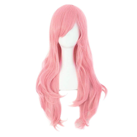 MapofBeauty 28 Inch Long Curly Hair Costume Cosplay Wig, Pink | 70 cm Wig, Women, Side Bangs, Fashion
