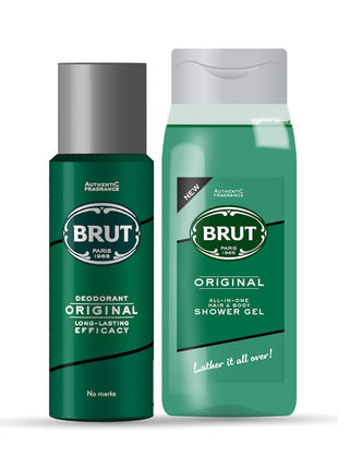 Brut Original Deodorant 200ml + Brut Original All - In- one Hair & Body Shower Gel 500ml
