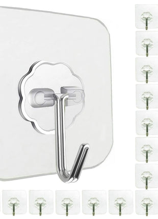 24 Pack Self Adhesive Hooks Heavy Duty - 33lb Max, Transparent, Waterproof, Sticky Wall Hooks for Keys, Bathroom, Shower, Outdoor, Kitchen, Door, Home Improvement, Utility Hooks
