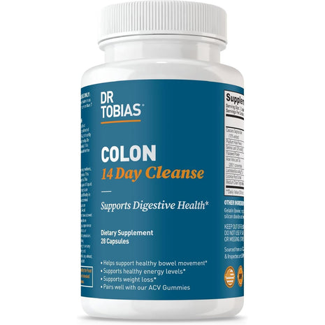 Dr. Tobias Colon 14 Day Cleanse, Advanced Gut Cleanse Detox for Women & Men with Cascara Sagrada, Psyllium Husk, Senna Leaf & Probiotics, Non GMO Colon Cleanse, 28 Capsules 1 2 Daily