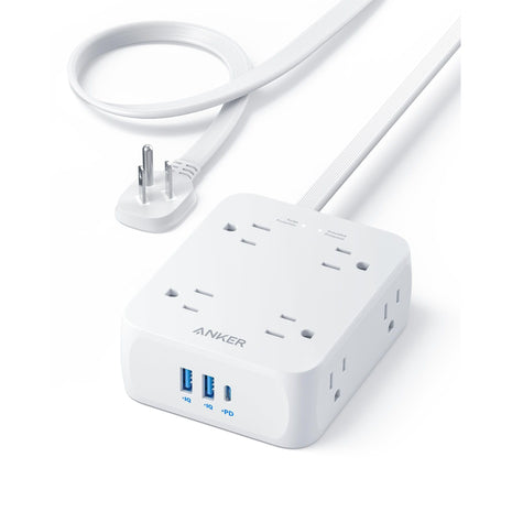 Anker Power Strip with 2000J Surge Protector, Flat Plug Extension Cord with Multiple Outlets, 8 AC, 2 USB A & 1 USB C Port for 20W, 5ft Outlet Extender, Dorm Room Essentials, Home Office, TUV Listed