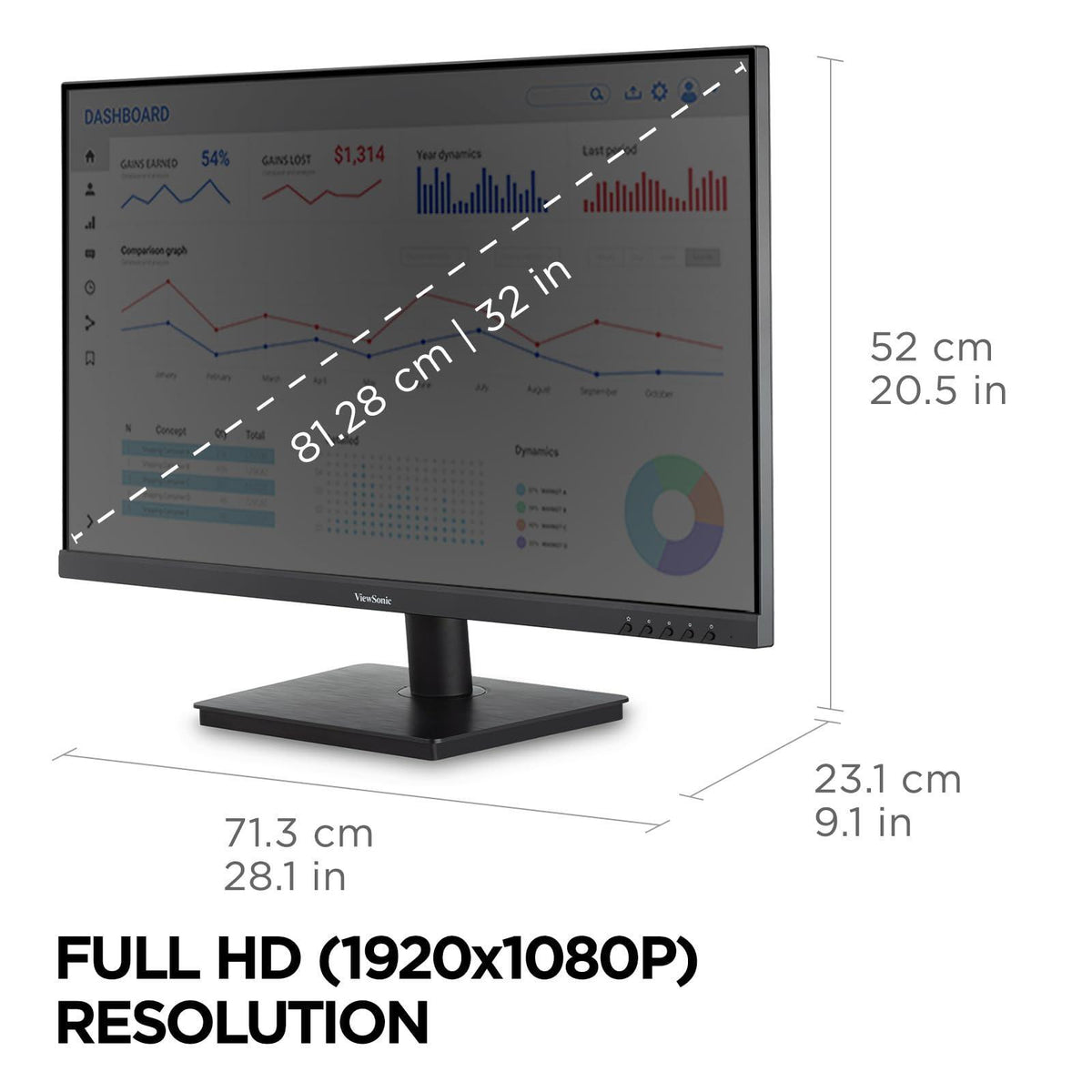 ViewSonic VA3209M 32 Inch IPS Full HD 1080p Monitor with Thin Bezels, 75Hz, Eye Care, HDMI, VGA Inputs for Home and Office