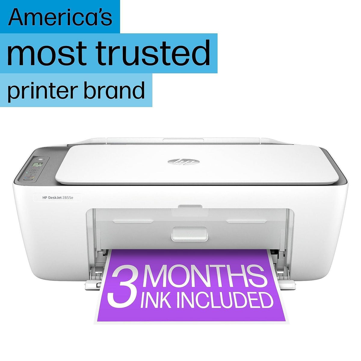 HP DeskJet 2855e Wireless All-in-One Color Inkjet Printer, Scanner, Copier, Best-for-home, 3 months of Instant Ink included, Single-band Wi-Fi connectivity (588S5A)