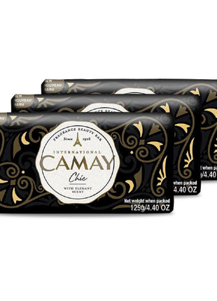 Camay Chic International Beauty Soap With Citrus & Aromatic Wood (Buy 2 Get 1 Free) Combo Pack Offer, Indulging French Fragrance For Daily Skincare, Gives Silky, Soft Skin (3 Count, 125G Each)