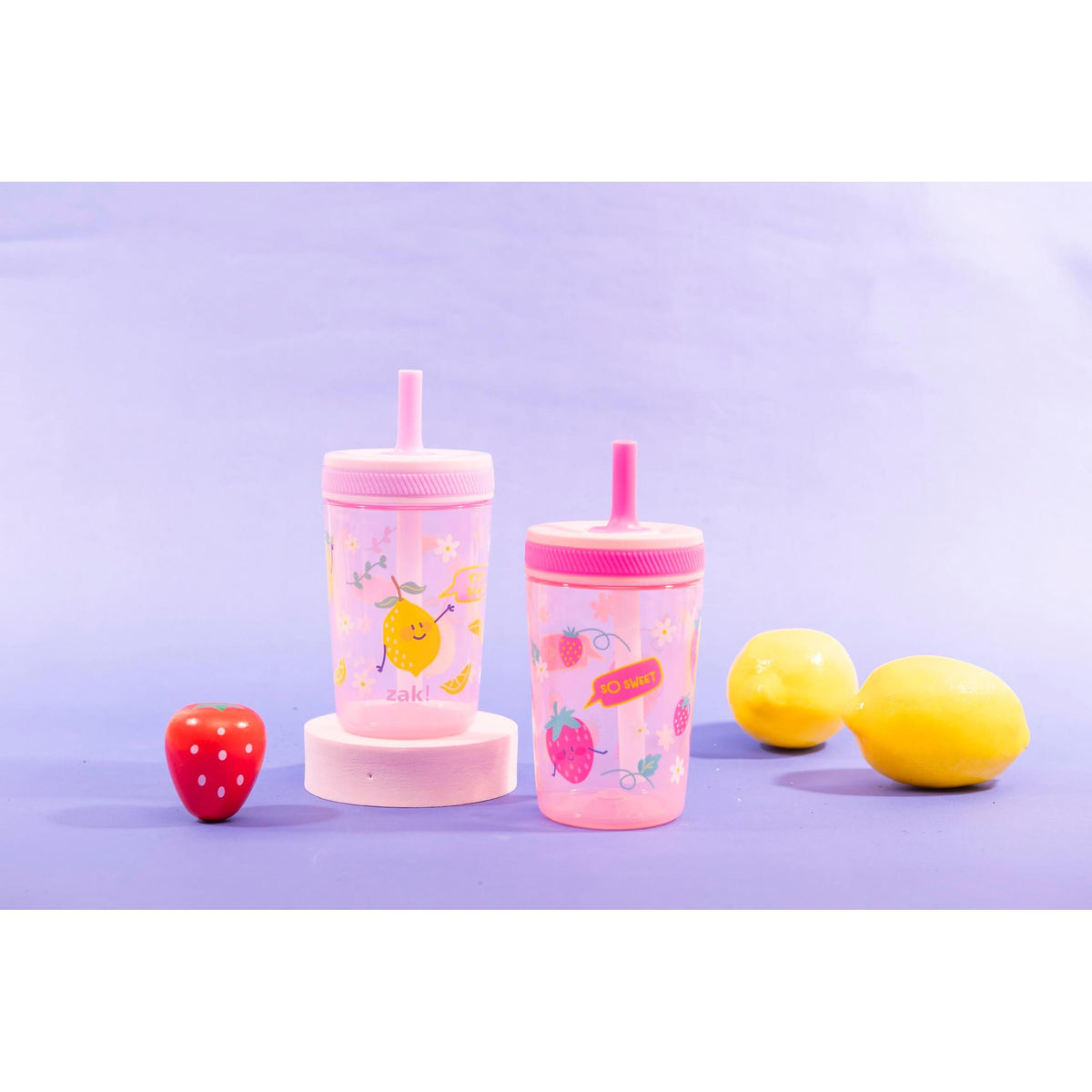 Zak Designs Kelso Toddler Cups For Travel or At Home, 15oz 2-Pack Durable Plastic Sippy Cups With Leak-Proof Design is Perfect For Kids (Sweet Berry, Lemon Zest)